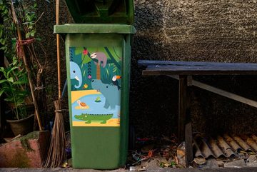 MuchoWow Wandsticker Blumen - Tiere - Dschungel - Kinder (1 St), Mülleimer-aufkleber, Mülltonne, Sticker, Container, Abfalbehälter