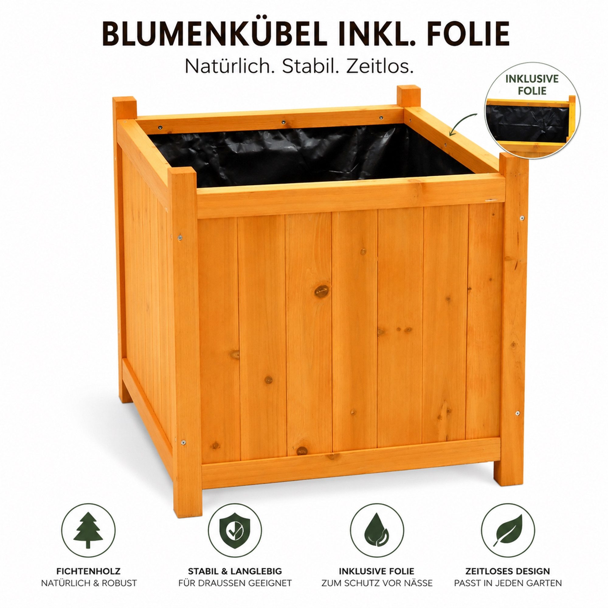 Mucola Blumentopf Blumenkübel 50x50cm Grau Pflanzkasten Blumentrog Blumentopf Übertopf (Stück, 1 St., Premium-Kübel), Innenbereich mit schwarzer Schutzfolie