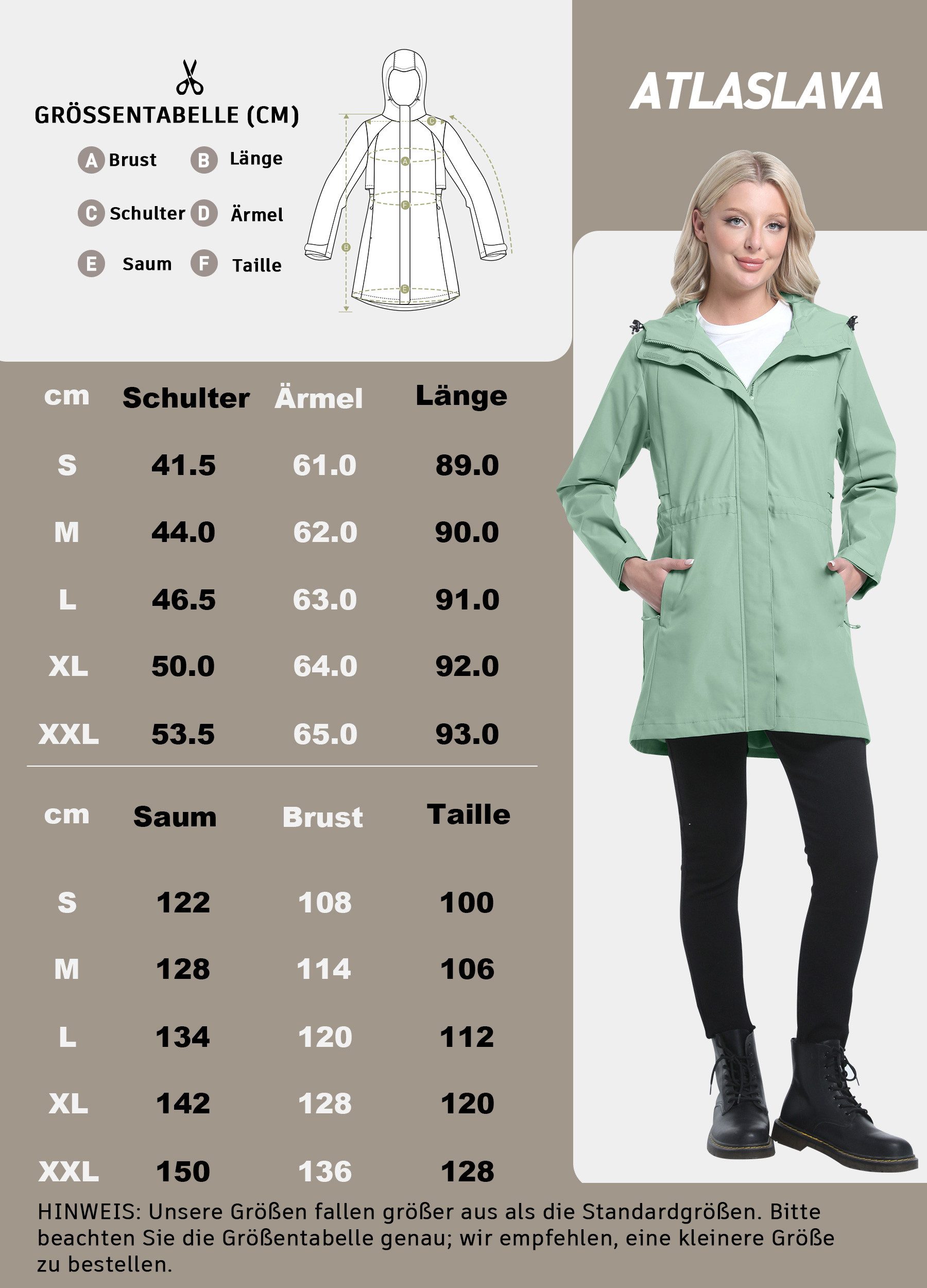 ATLASLAVA Regenjacke Damen Lang Softshelljacke Regenmantel (1-St) Frauen Tr günstig online kaufen