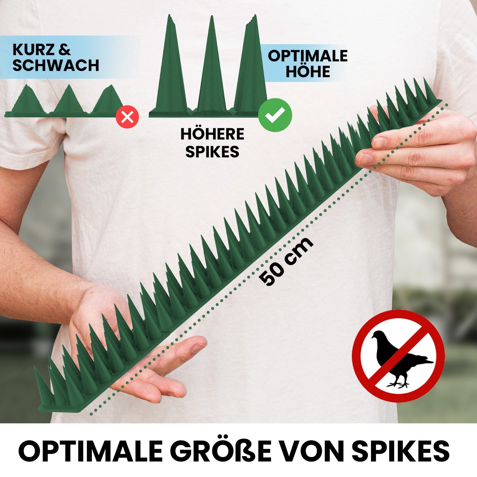 KONZEPT Taubenspikes Taubenabwehr Spikes Vogel, Katzen - für Balkon, Zaun - aus Kunststoff, 3-St., Gesamtlänge: 1,5 Meter, UV-beständig