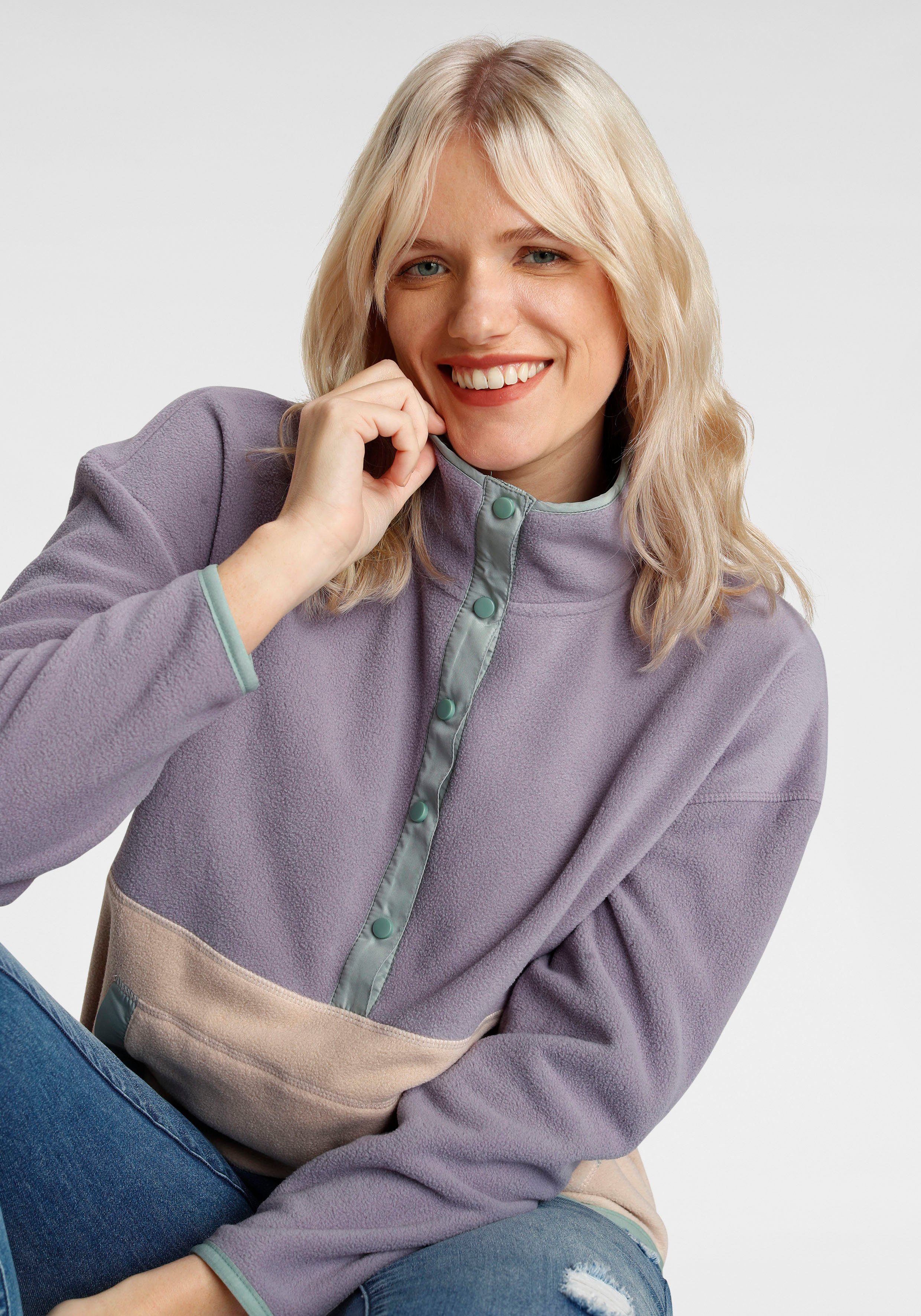 Polarino Fleecepullover mit Colourblocking-Optik, mit Kängurutasche, aus Fleecestoff