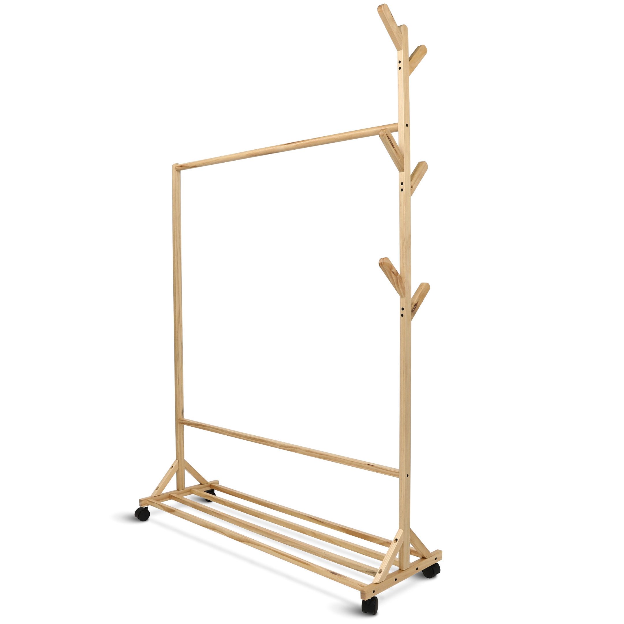 holz4home® Garderobenständer Kleiderständer aus Holz I Garderobe Massivholz, Rollbar
