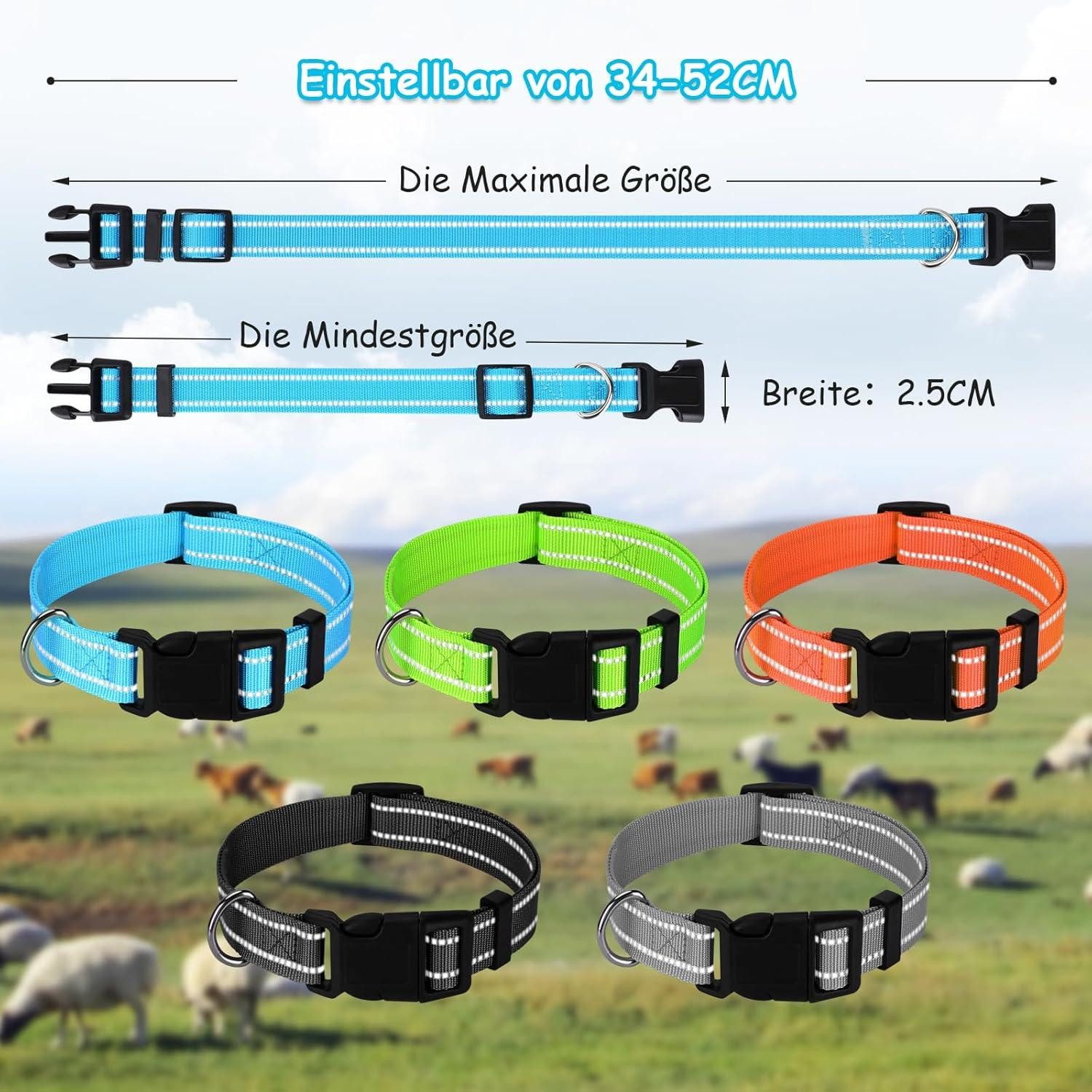 Thumbnail - LuxusKollektion Freigehege 5er Set Reflektierende Ziegenhalsbänder mit Glöckchen - Verstellbarer