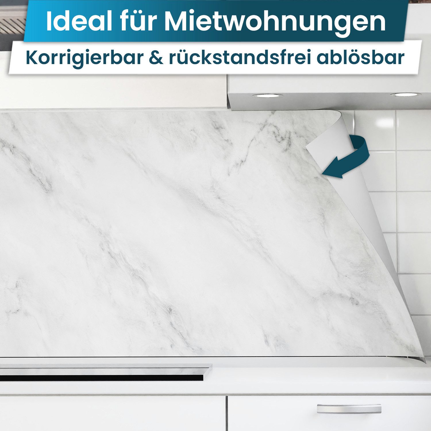 danario Küchenrückwand Folie selbstklebend - Matt - Spritzschutz Küche - versteift & robust