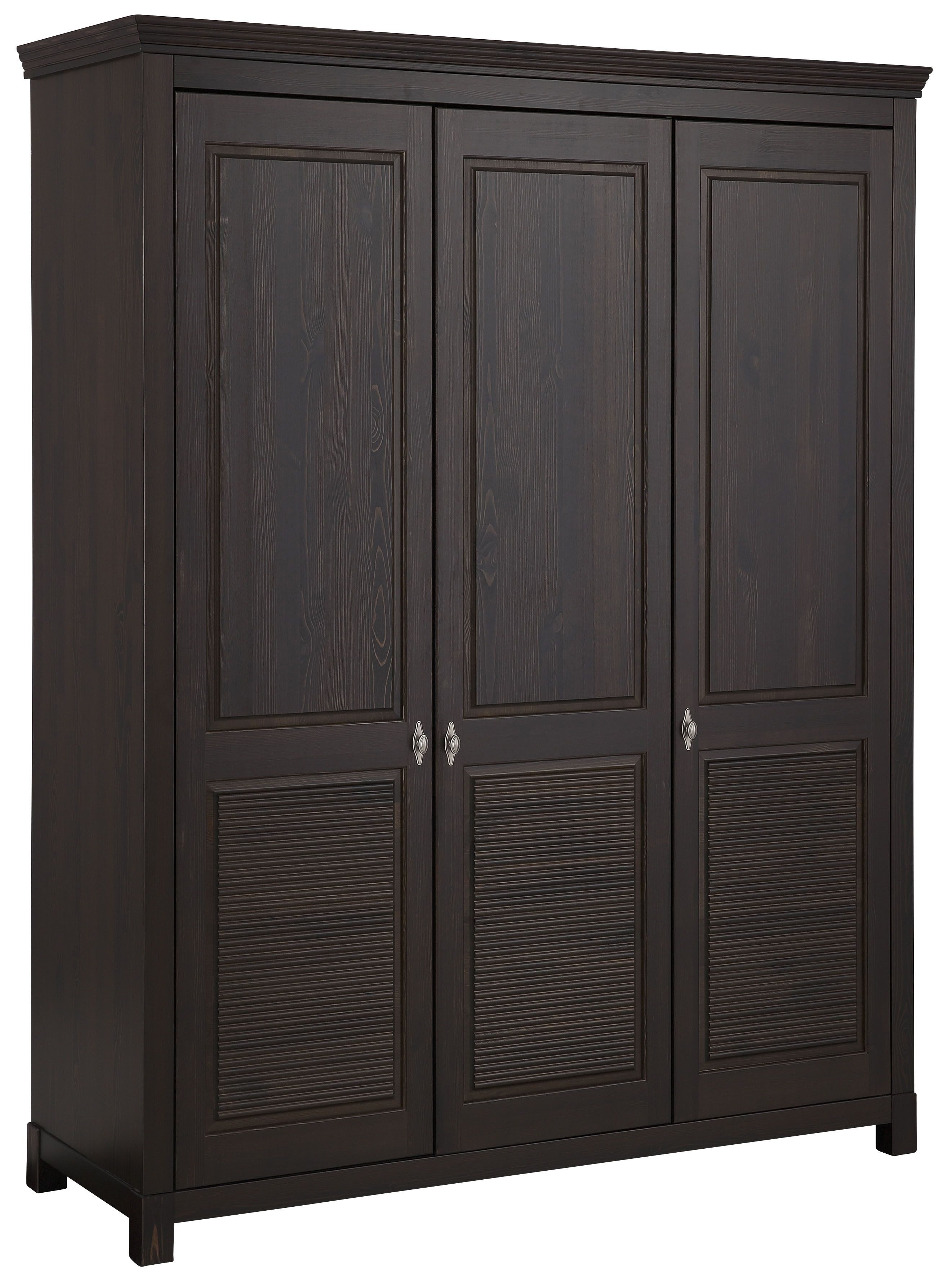 Home affaire Kleiderschrank Rauna, mit Lamellen und Kassetten, klassischer Landhausstil, rustikal (2 Breiten: 113/159 cm H/T ca. 195/60 cm) massive Kiefer, Metallgriffe, mehrere Varianten, zeitloses Design