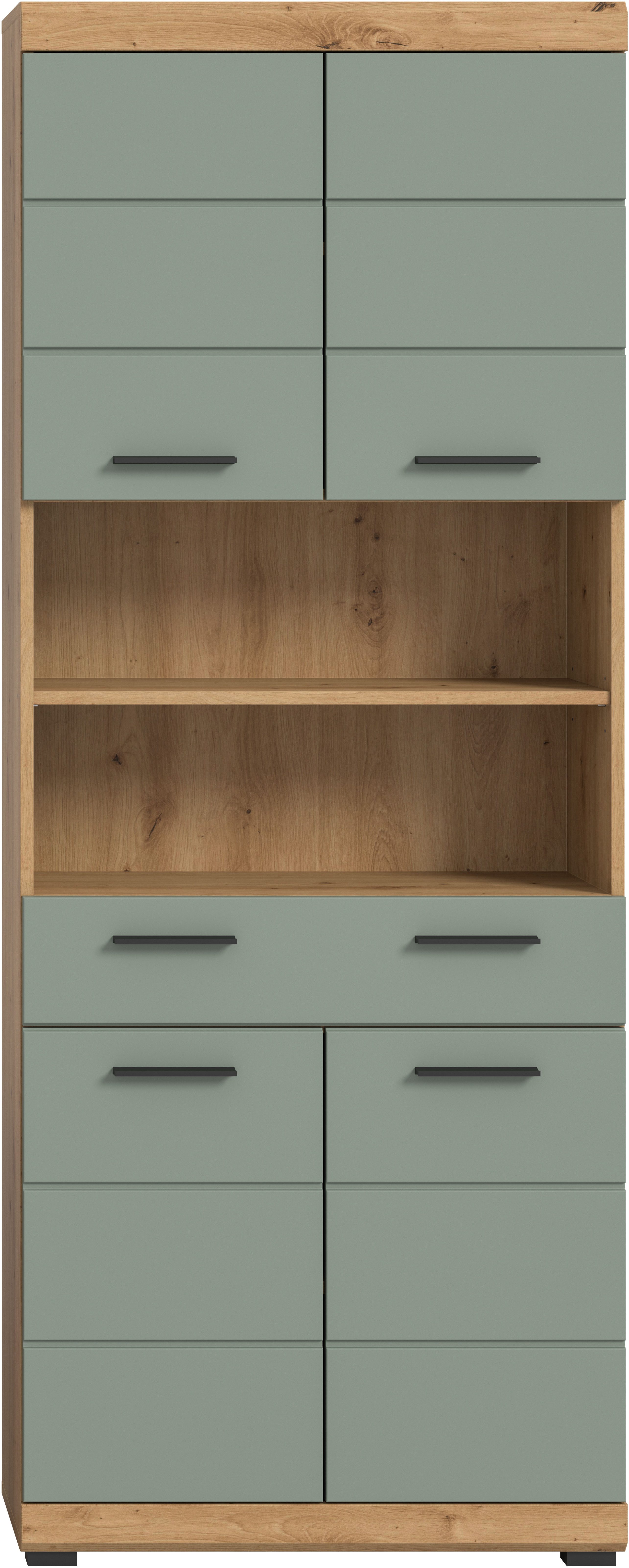 welltime Hochschrank SIENA, Breite 74cm, 4 Türen, 1 Schubkasten, 2 offene Fächer, MDF-Front (TOPSELLER) in verschiedenen Farben erhältlich, Badmöbel, Badschrank, Schrank, Bad