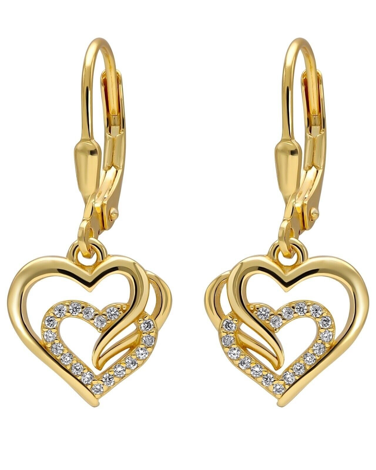 AMERITA Paar Ohrhänger echt 925 Sterling Silber Damen Mädchen Herz Ohrringe goldene
