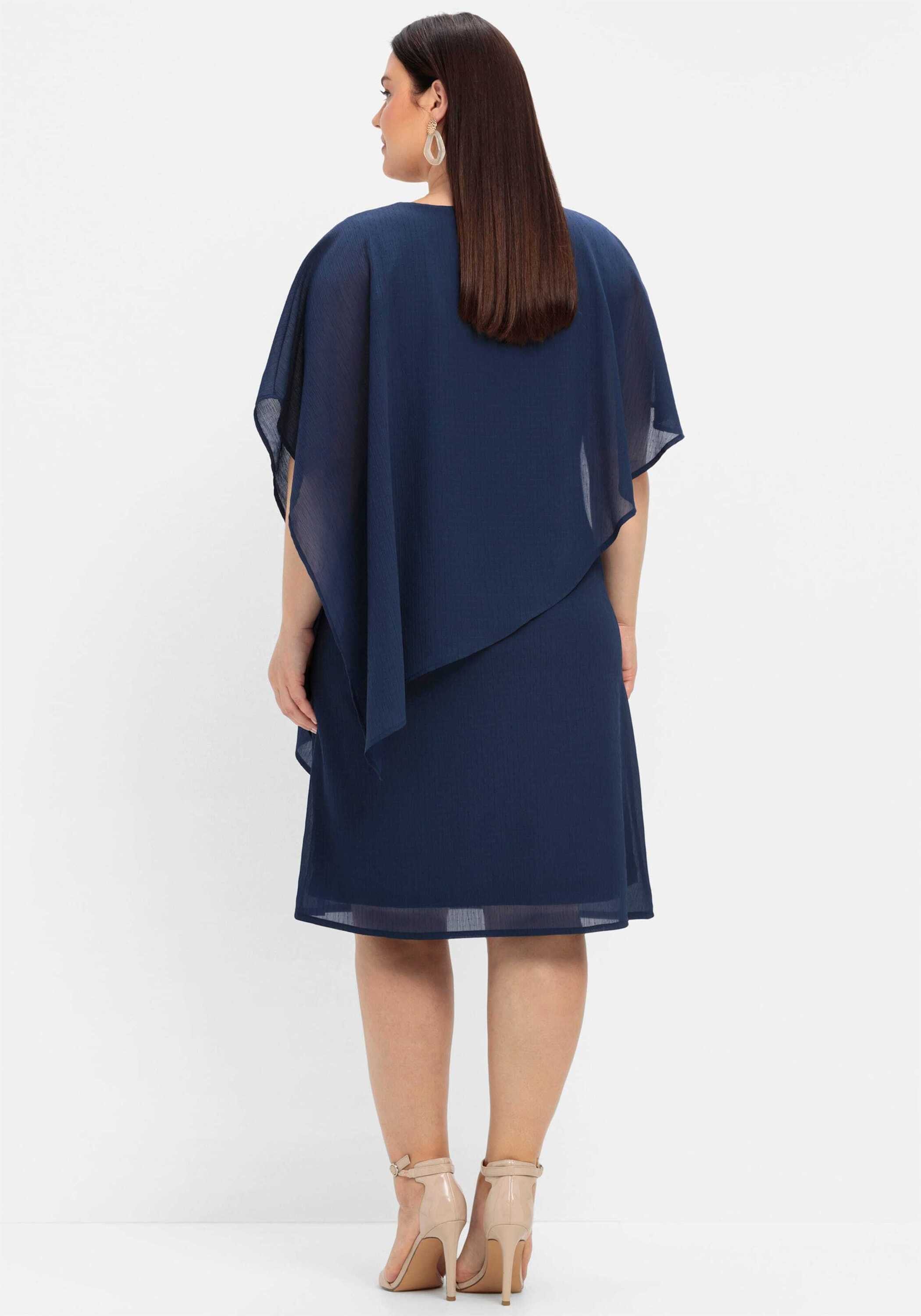 Sheego Etuikleid Cocktailkleid Ärmellos mit asymetrischem Cape
