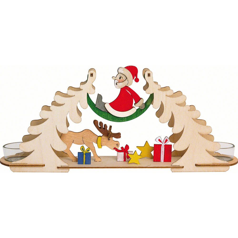 Kuhnert Schwibbogen Bastelset Teelichtbogen Weihnachtsmann mit Elch (12cm) von Drechslerei