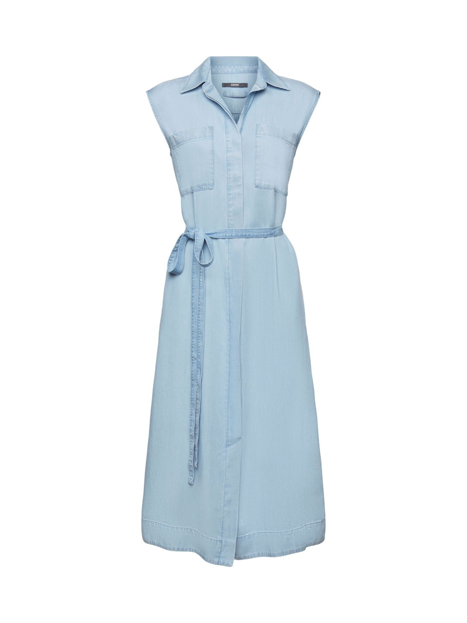 Esprit Collection Midikleid Hemdblusenkleid aus TENCEL™ Denim mit Gürtel BLUE LIGHT WASHED