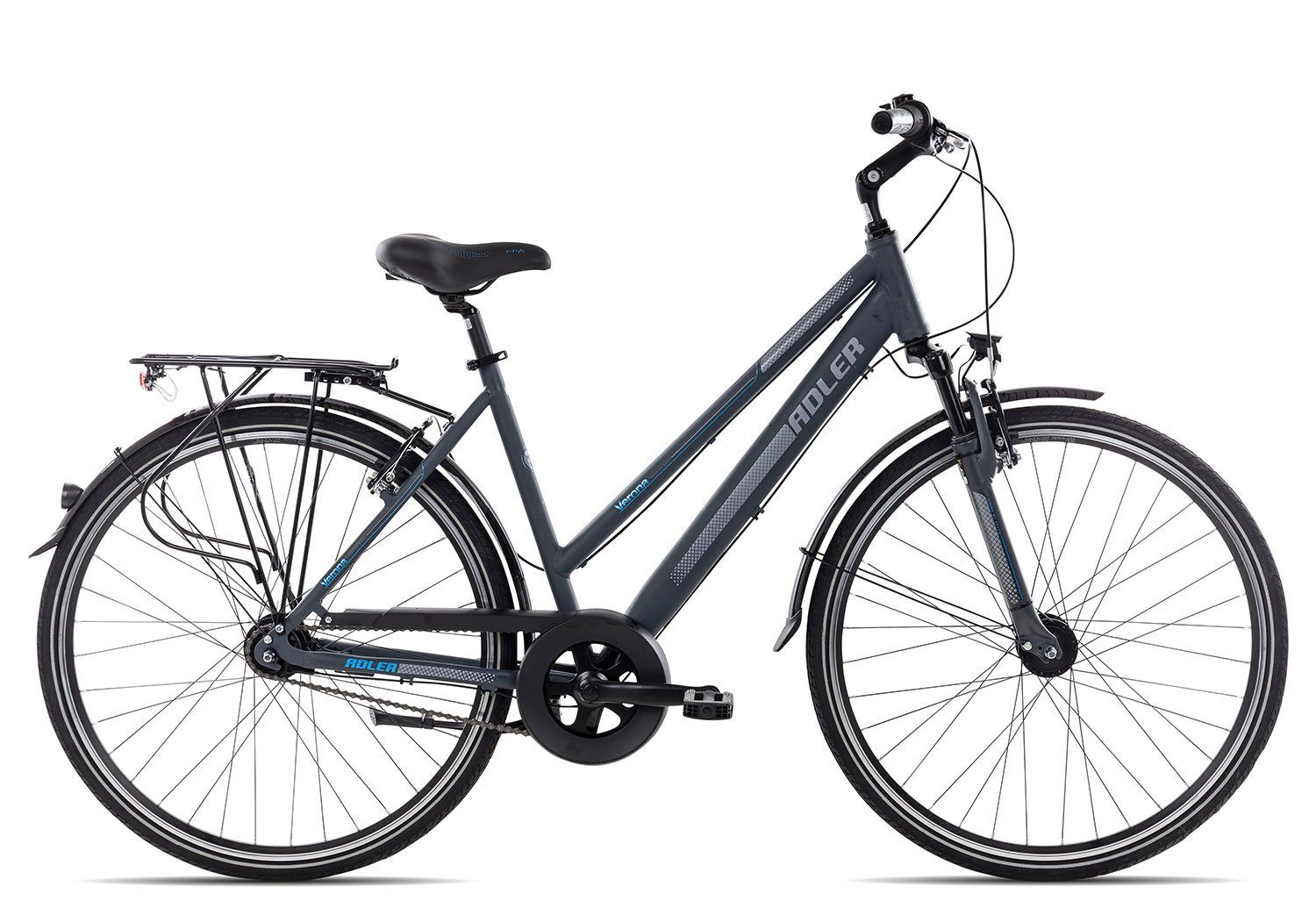 Adler Cityrad Verona Nexus Trapez, 7 Gang Shimano Nexus 7 Rücktritt Schaltwerk, Nabenschaltung Rücktritt, Citybike schwarz/grau darkgrey matt/grey blue