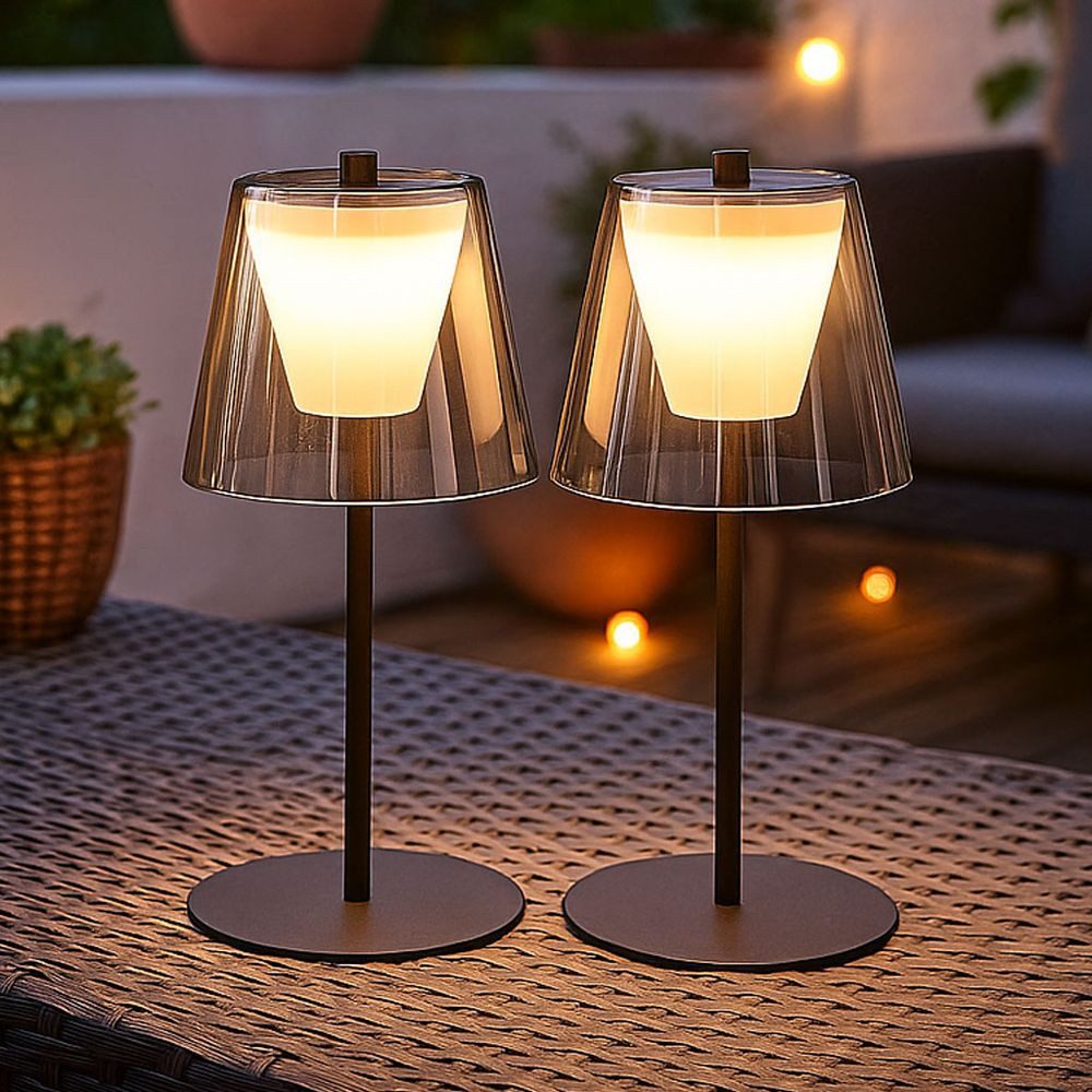 FISCHER & HONSEL Außen-Tischleuchte, LED-Leuchtmittel fest verbaut, Warmweiß, Tischleuchte Außenleuchte Dimmbar LED Gartenlampe Akkulampe IP44 2x