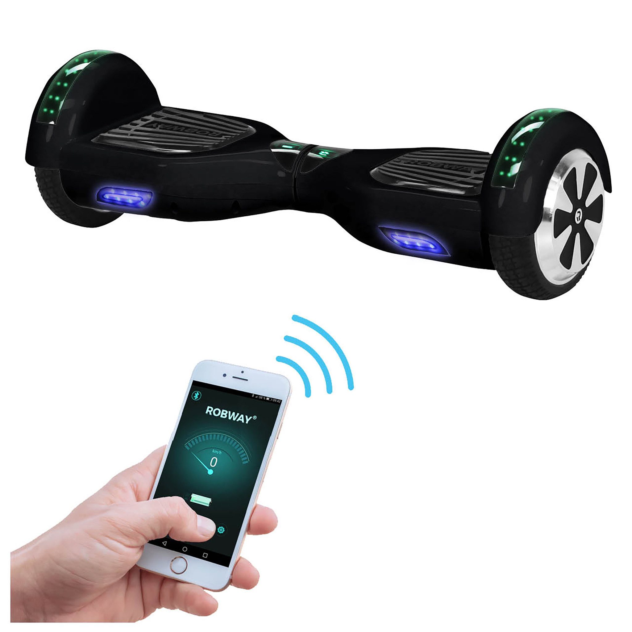 Robway Balance Scooter 6.5” Hoverboard W1 - 700 Watt mit LED Licht & Bluetooth Player, 700,00 W, 15,00 km/h, (Hoverbaord für Kinder, 1 tlg., Hoverboard, Balance Scooter, Skateboard, Elektro Scooter, Balanceboard), Self-Balance-Scooter, Bluetooth, Robway App, LED, Gyrosensoren