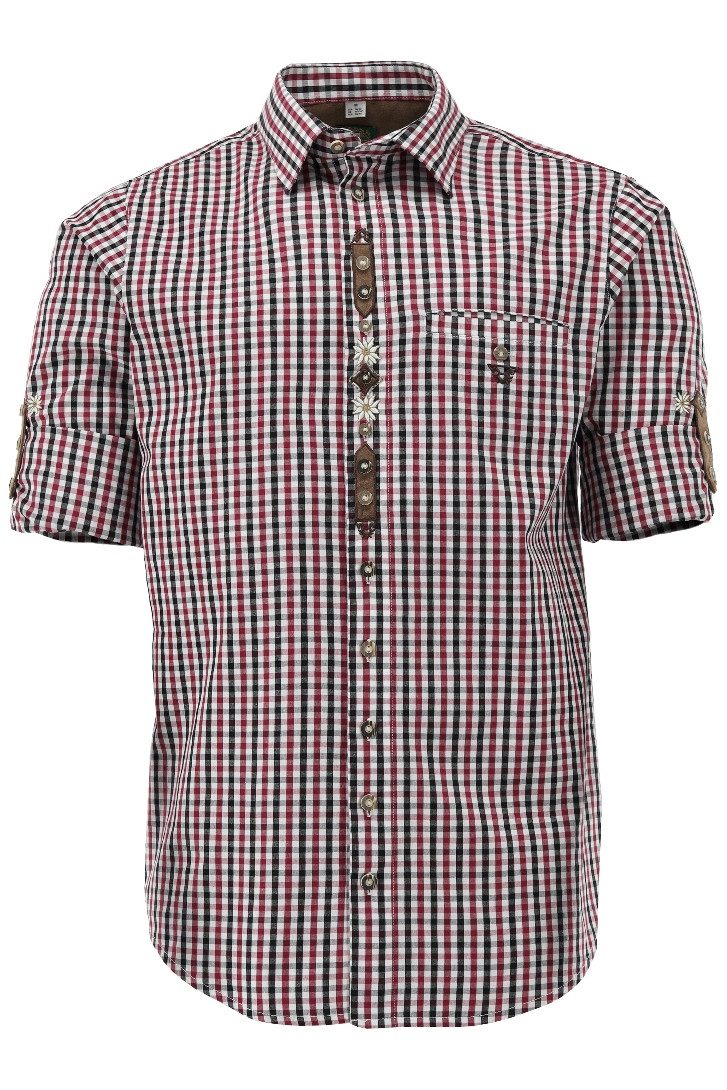 Orbis Textil GmbH & Co. KG Trachtenhemd Trachtenhemd - AMEDEO - weinrot/schwarz