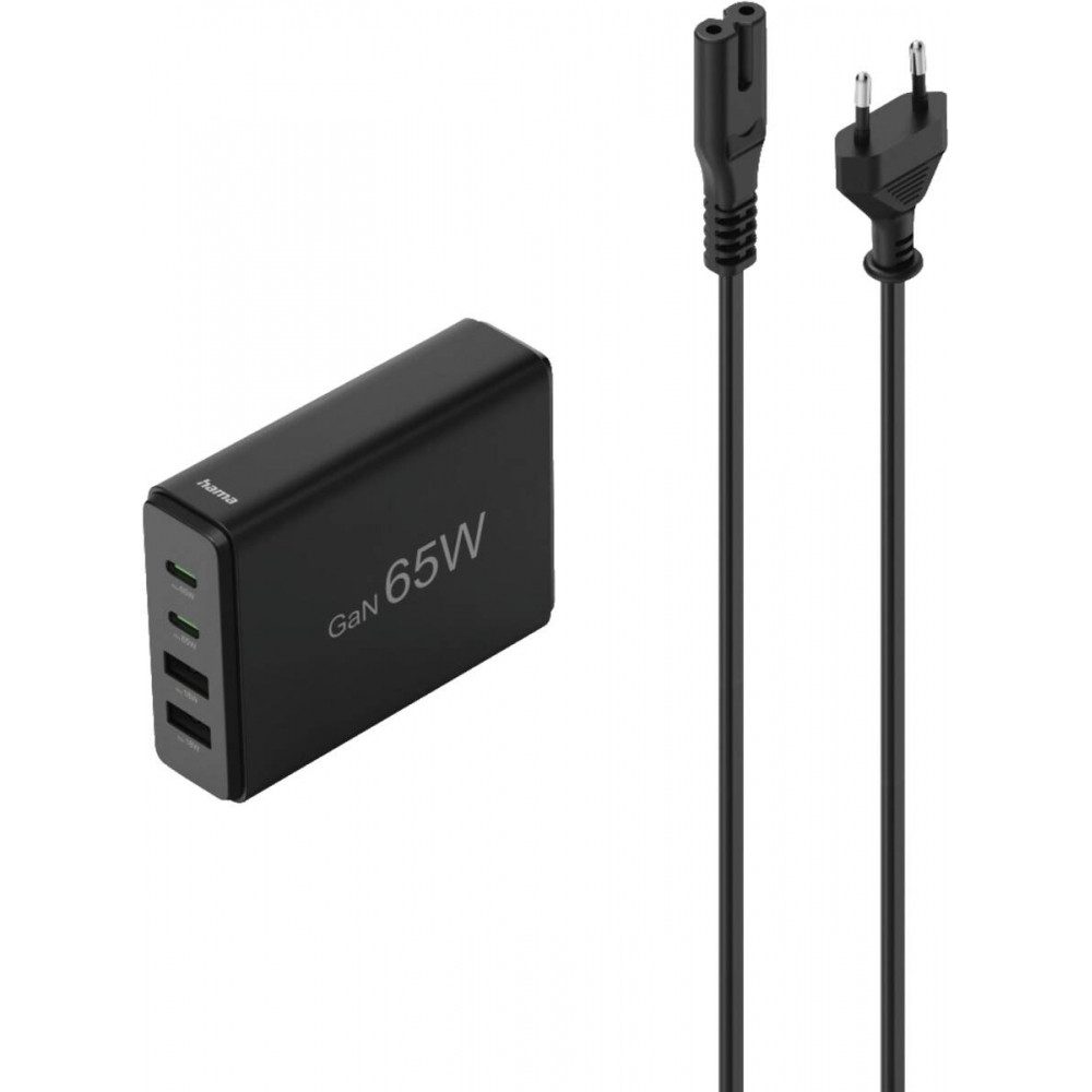 Hama Hama 201979 Ladestation 65W für USB-Geräte. Ladestation (Ladestation, Ladestation für Handys und Notebooks, Kompaktes Design in Schwarz)