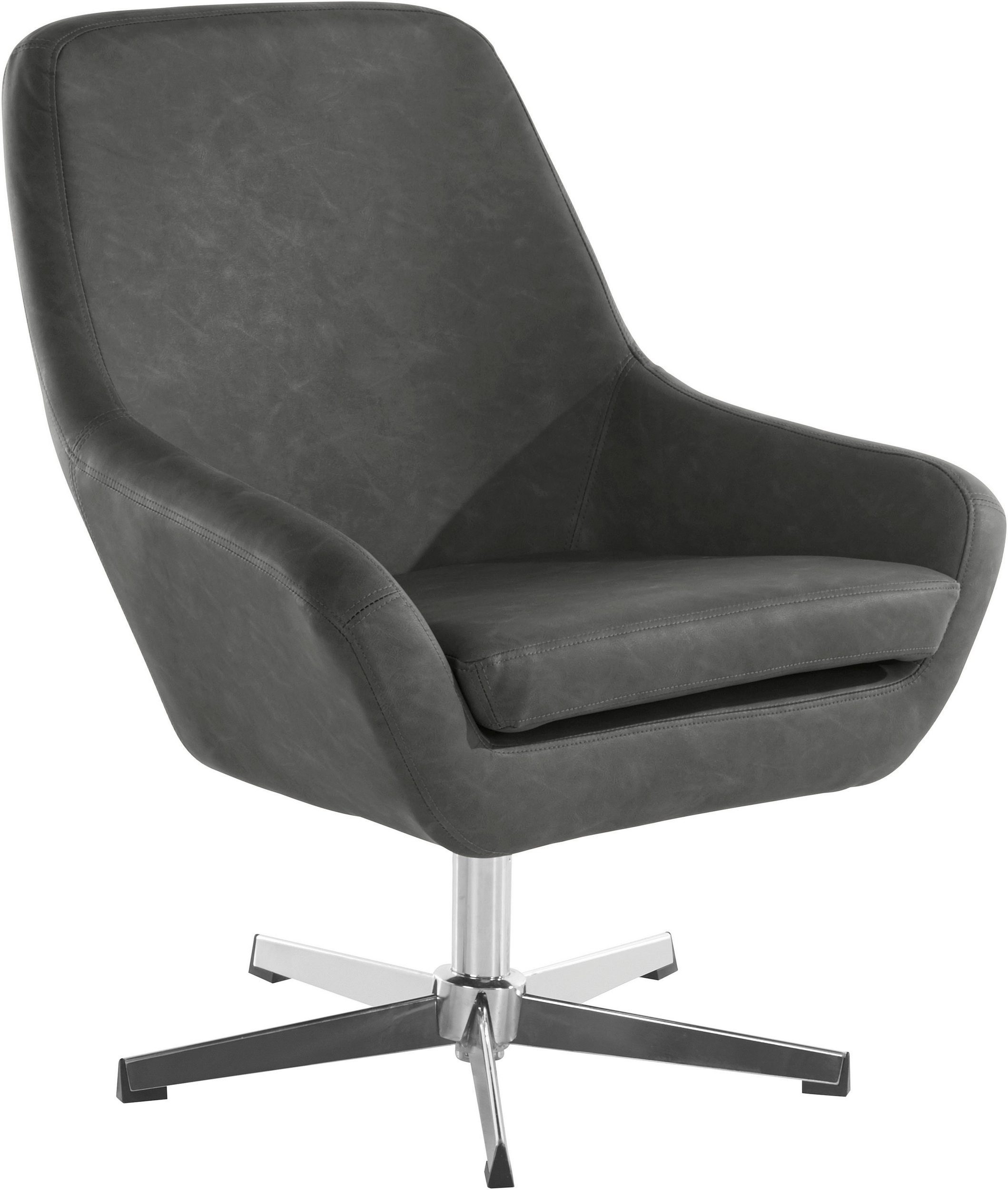 45 cm Sitzhöhe Loungesessel Lederoptik, Tessa, Bezug grau Metall Chromgestell, in loft24