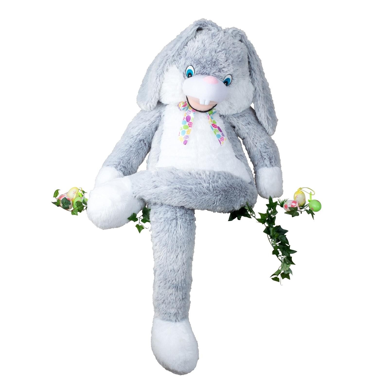 Geschenkestadl Kuscheltier XXL Plüschhase 150 cm – Süßer Hase & Osterhase in Grau-Weiß (Hase mit Schleife und langen Ohren, 1-St., Plüschhase extrem süss)