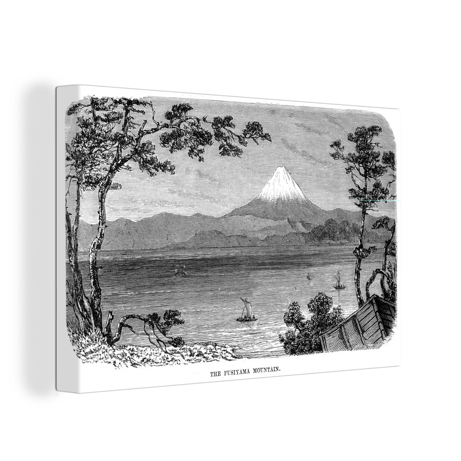 OneMillionCanvasses® Leinwandbild Eine Schwarz-Weiß-Abbildung des Mount Fuji, (1 St), Wandbild Leinwandbilder, Aufhängefertig, Wanddeko, 30x20 cm