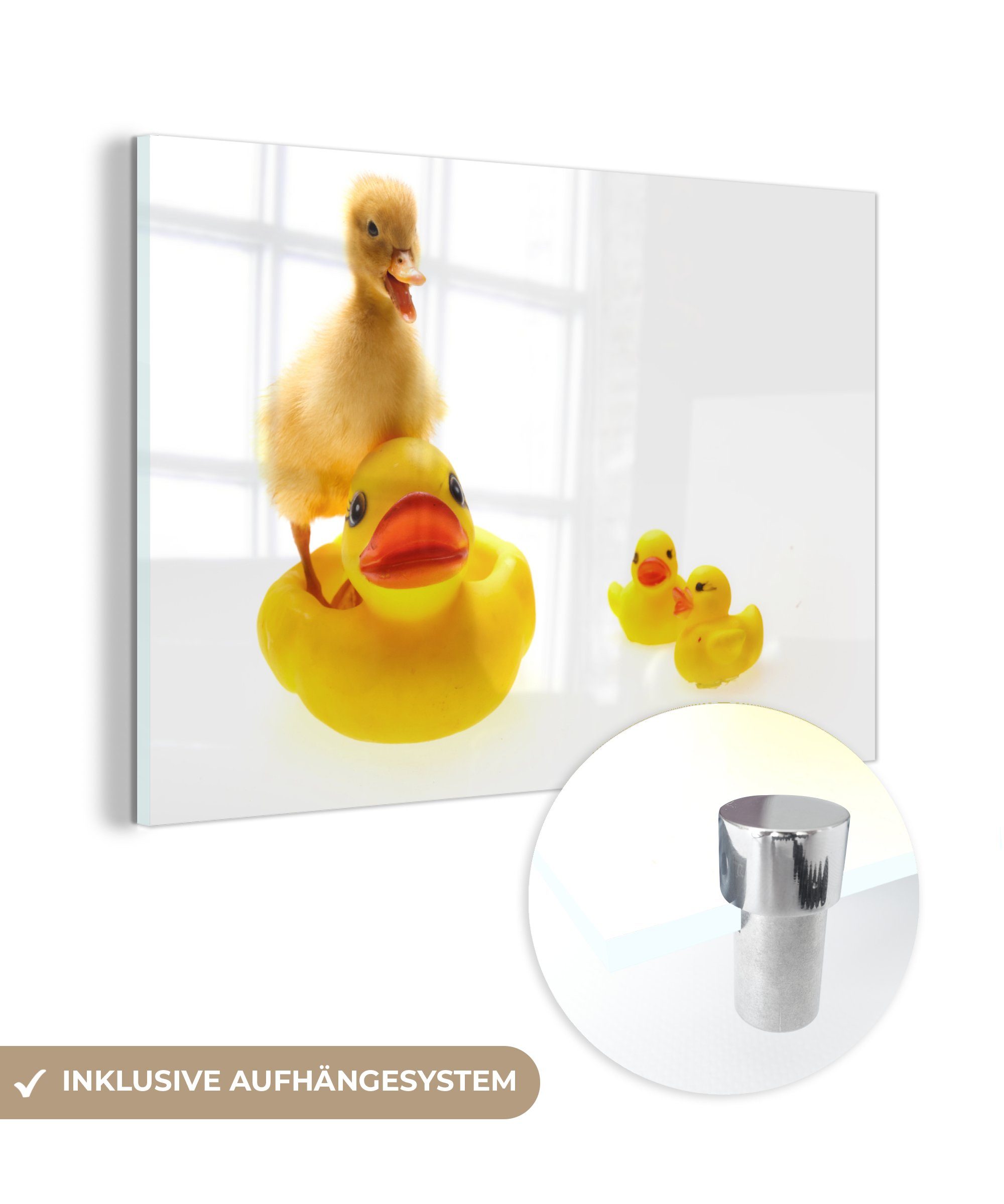 MuchoWow Acrylglasbild Baby-Ente in der Badewanne, (1 St), Acrylglasbilder Wohnzimmer & Schlafzimmer