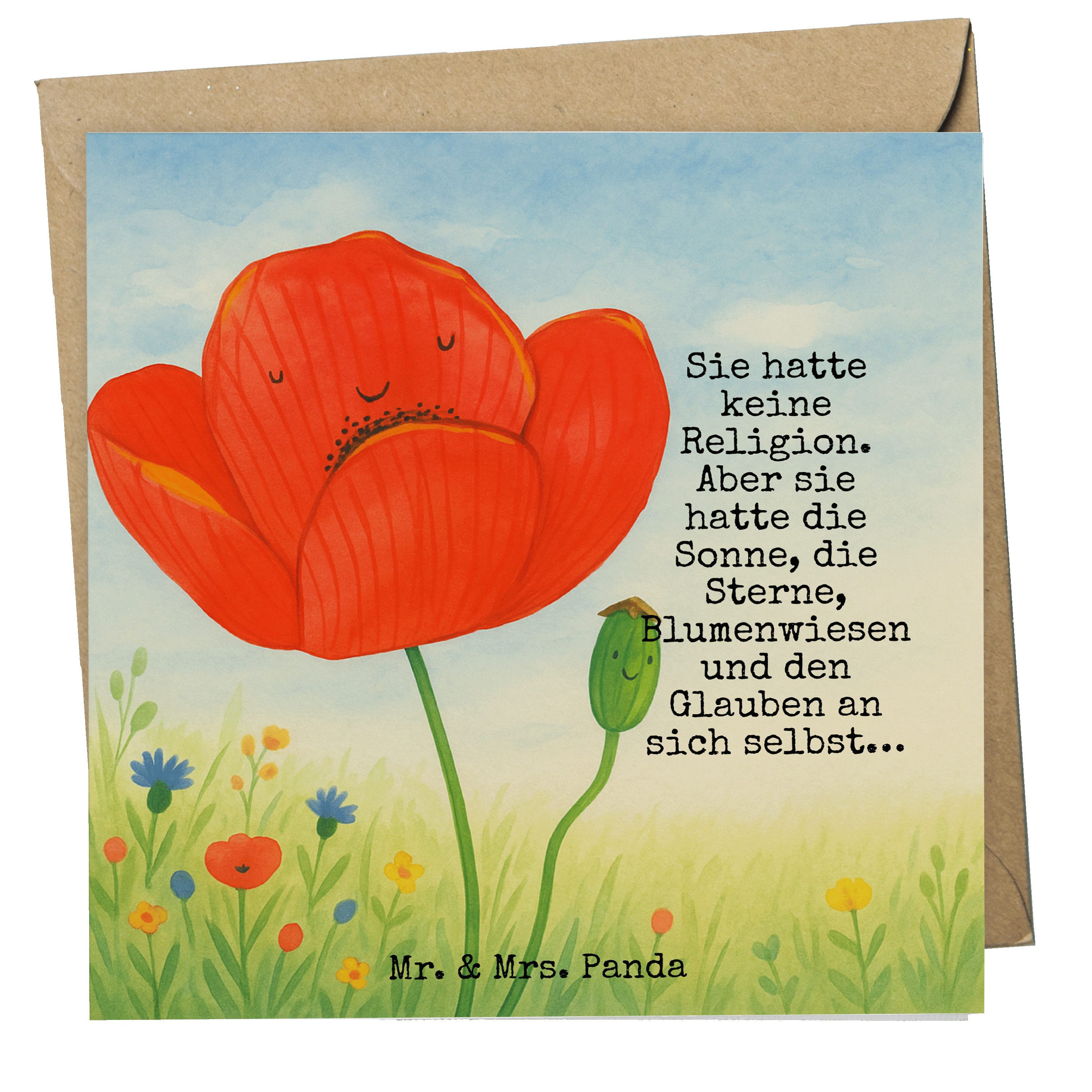Mr. & Mrs. Panda Grußkarte Blume Mohnblume Design, Grußkarte, Weiß, faltkarte, Grußkarte, Motiva, Motivation anlasskarte Respekt