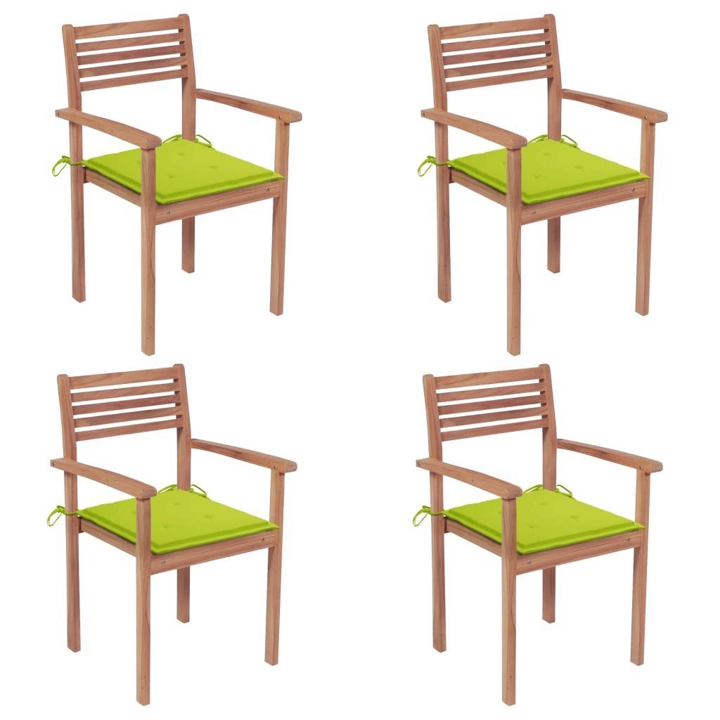 furnicato Gartenstuhl Gartenstühle 4 Stk. mit Hellgrünen Kissen Massivholz Teak | Stühle