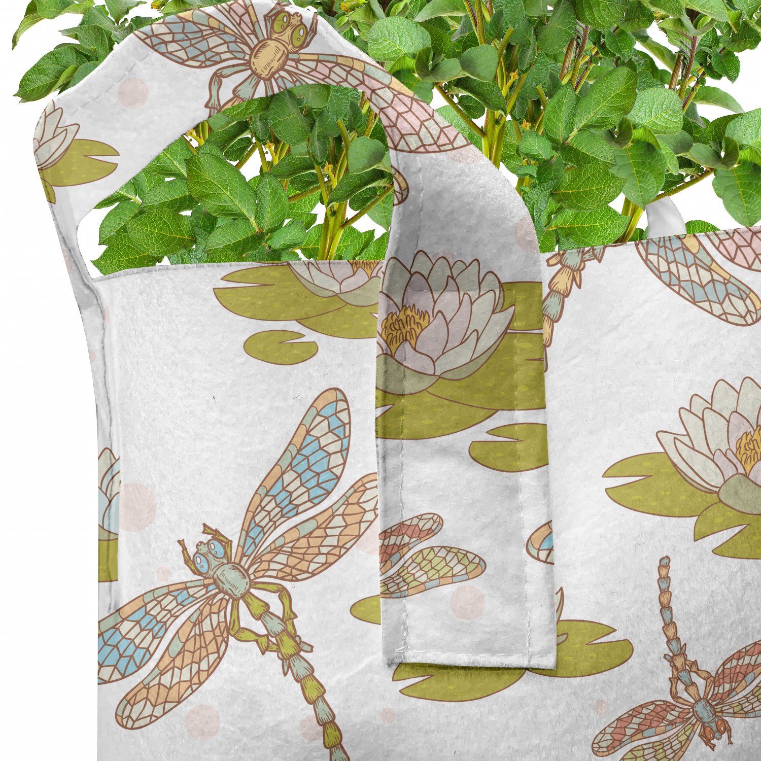 Abakuhaus Pflanzkübel hochleistungsfähig Stofftöpfe mit Lotus Griffen Blume für Pflanzen, Libelle