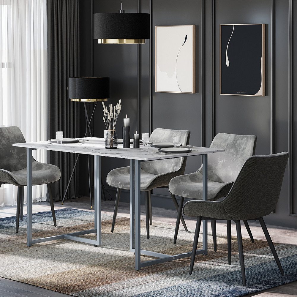 Vicco Esstisch Merido, Grau/Marmor-Weiß, 140 x 80 cm günstig online kaufen