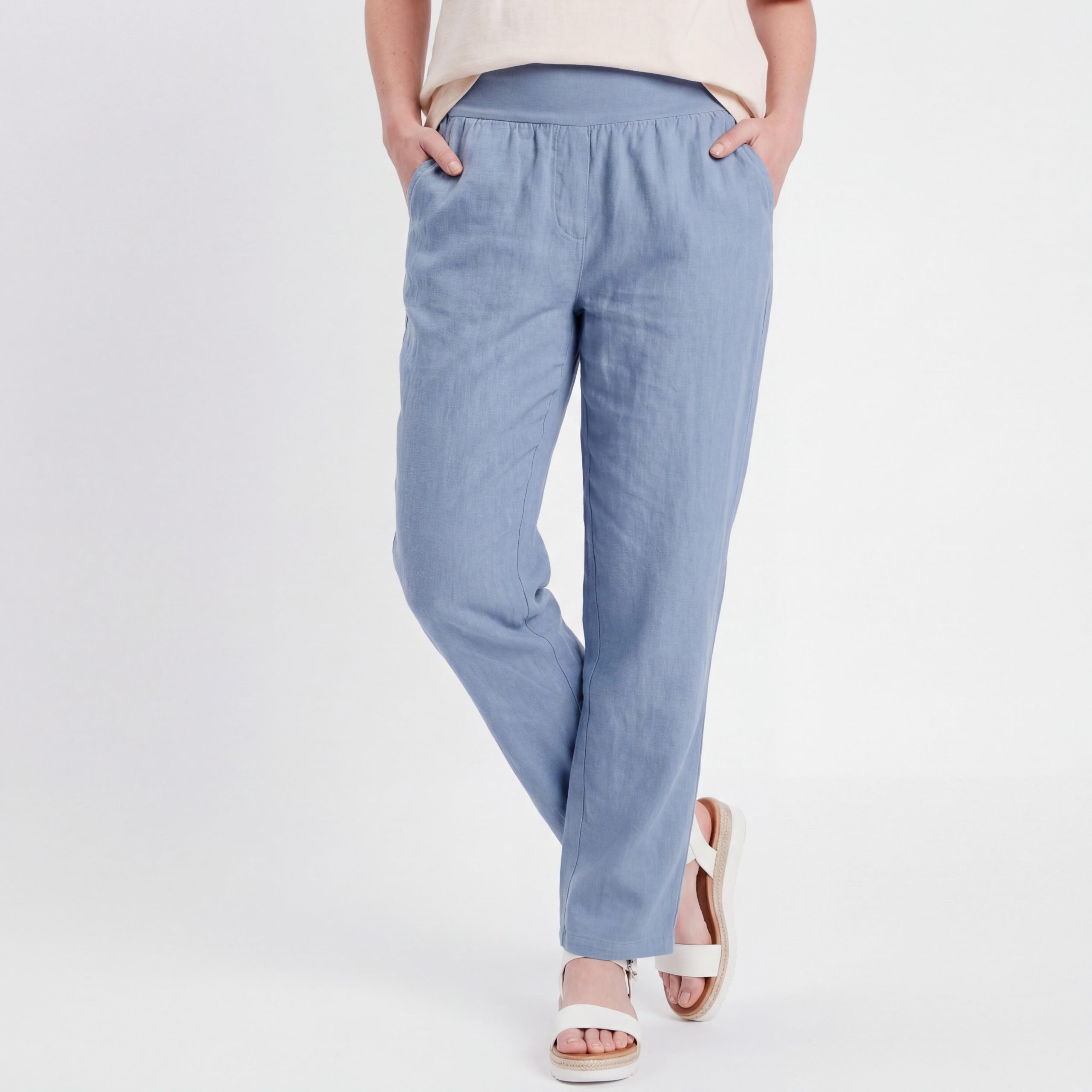 Leinenhose Sommerhose Damen Leinen Schlupfhose mit Elastikbund Straight Leg Stil