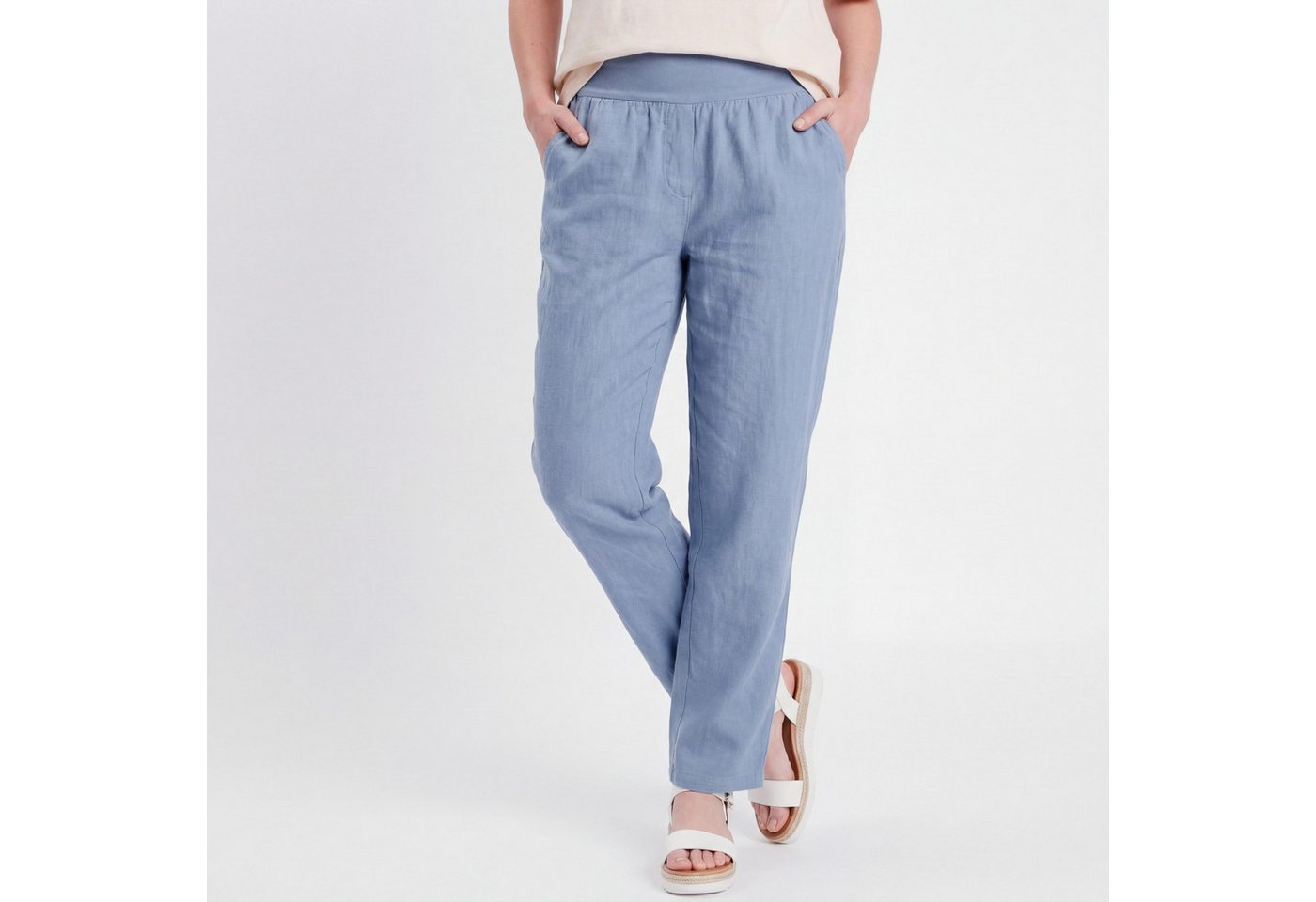 OriginalYou Leinenhose Sommerhose Damen Leinen Schlupfhose mit Elastikbund Straight Leg Stil Erhältlich von 36 bis 44, 100% Leinen, weicher Komfortbund