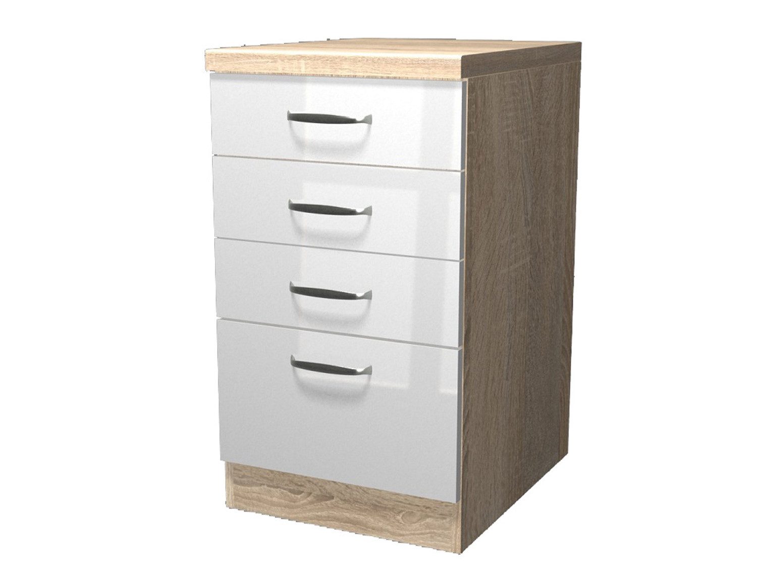 Flex-Well Schubkasten-Unterbau Schubkastenschrank - 50 cm breit - Hochglanz Weiß Sonoma Eiche – Valen