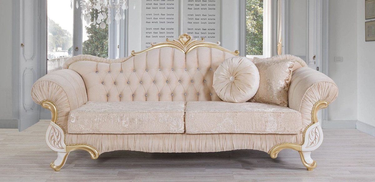 Casa Padrino Sofa Barock Sofa / Möbel im Barockstil / Glitzersteinen - 105 - x H. cm Gold Wohnzimmer x Wohnzimmer mit 228 Edles Sofa Weiß Beige 85