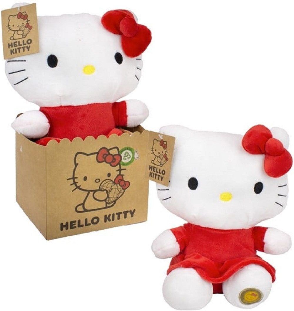 SANRIO Kuscheltier Hello Kitty Plüschfigur 27 cm im roten Kleid mit Schleife (Set, 1-St., Geschenk-Set), Weiches Plüschtier mit klassischem Design ideal zum Kuscheln Geschenke