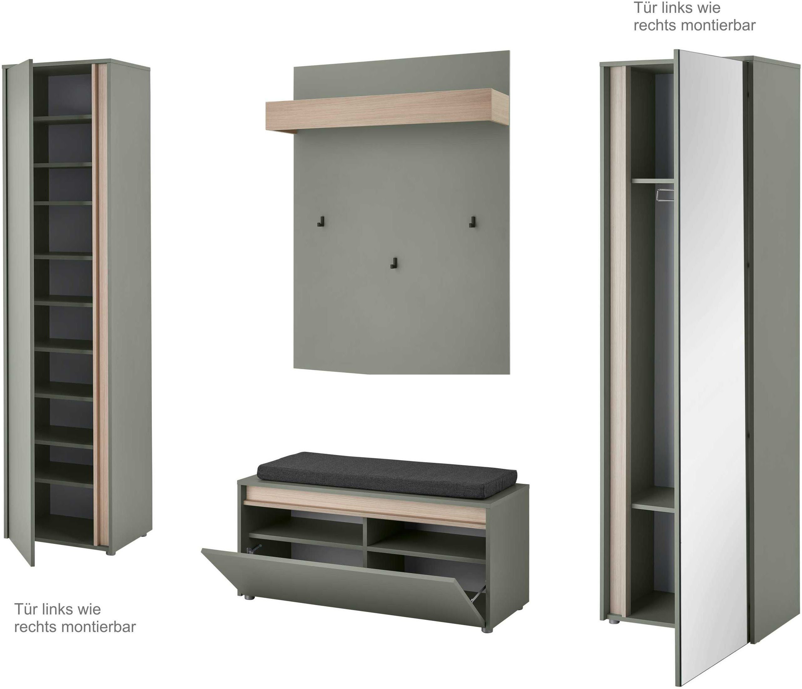 Home affaire Garderoben-Set GIRON/CiTY, moderne Garderobe, Komplettset mit viel Stauraum, (Komplett-Set, 4-St), enthält Garderobenschränke, Paneel & Schuhbank + – Bild 4 von 5