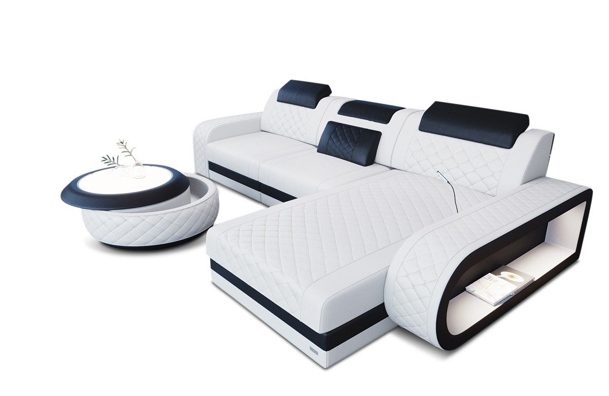 Sofa Dreams Ecksofa Berlin L Form Leder, Ecksofa, Ottomane, LED-Beleuchtung, Breite: 308cm, Zierkissen, 4-Sitzer, USB