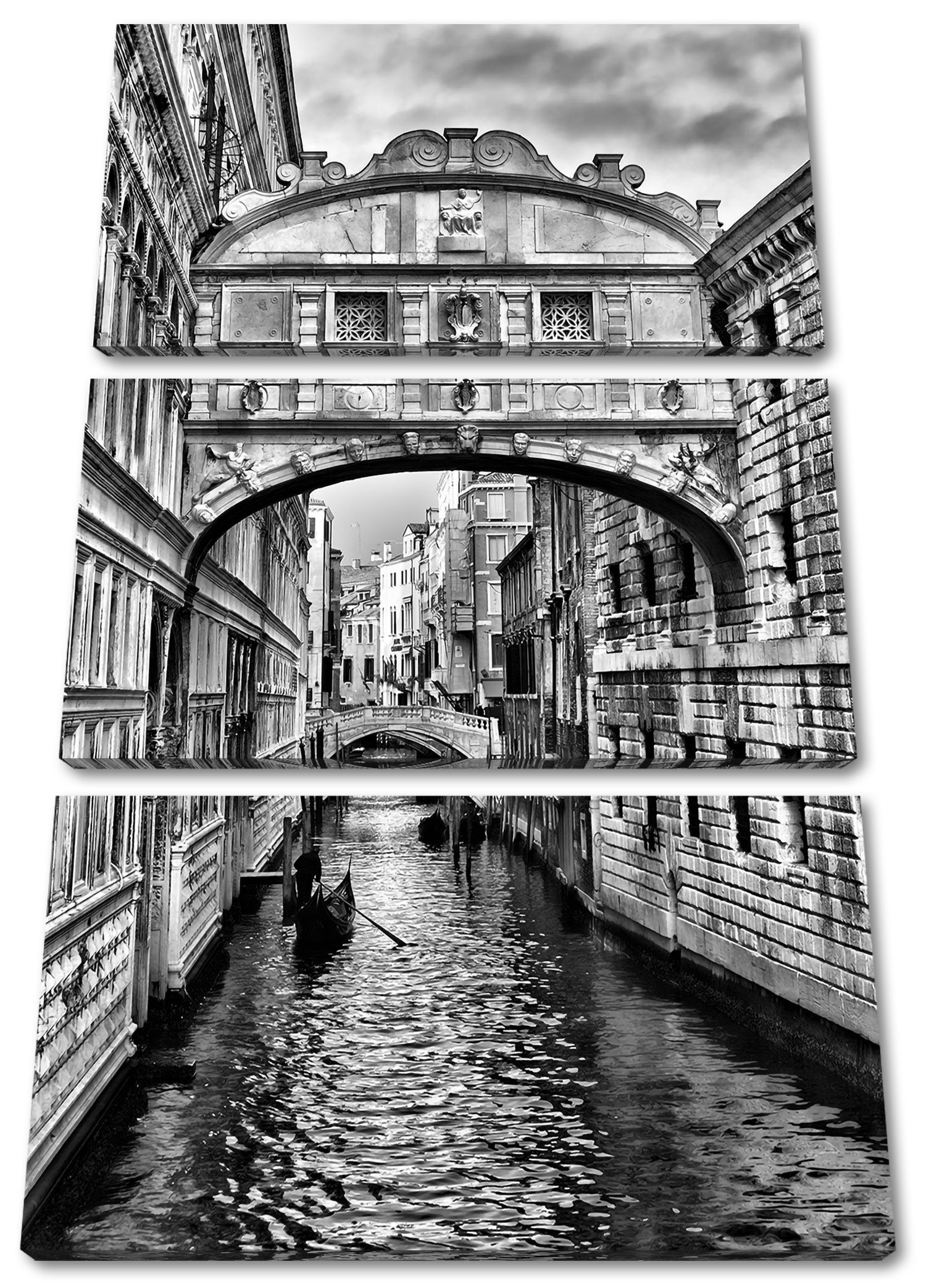 Pixxprint Leinwandbild Romantischer Kanal in Venedig, Kanal inkl. (120x80cm) fertig 3Teiler bespannt, Zackenaufhänger Leinwandbild Venedig in St), Romantischer (1