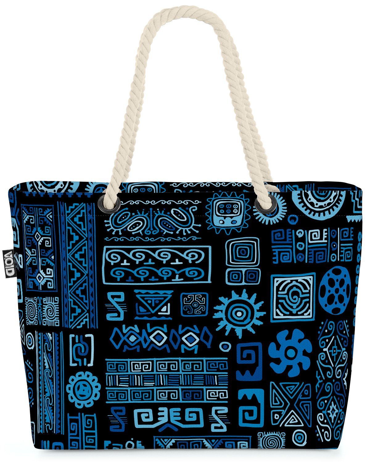 VOID Strandtasche (1-tlg), Ethno Design Blau Muster Safari Indigen Dekor gemustert indigene urei
