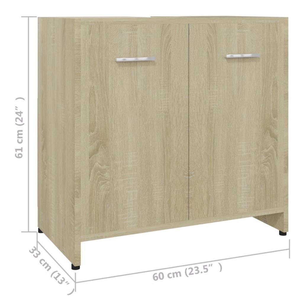 vidaXL Badezimmer-Set Badezimmerschrank Holzwerkstoff, (1-St) 60x33x61 Eiche Sonoma Sonoma-Eiche cm
