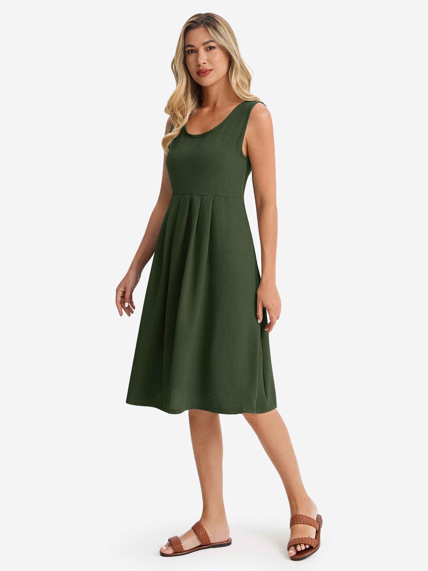 Imily Bela Midikleid Damen ärmelloses Kleid mit hohem Bund (Packung, 1-tlg., 1per-Pack) V-Ausschnitt