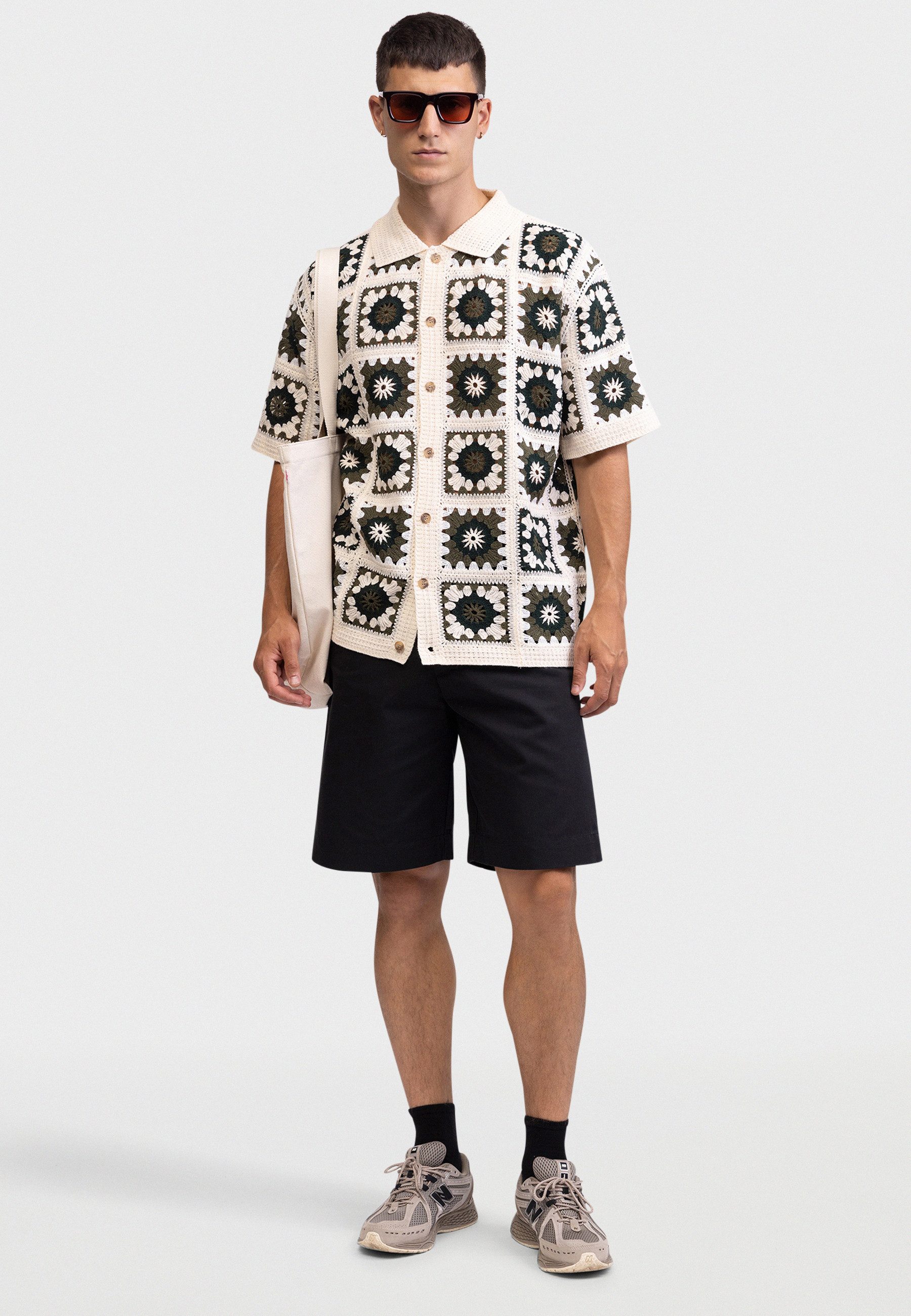 REDEFINED REBEL Kurzarmhemd Redefined Rebel Shirt RRFabian Shirt Crochet BOXY FIT