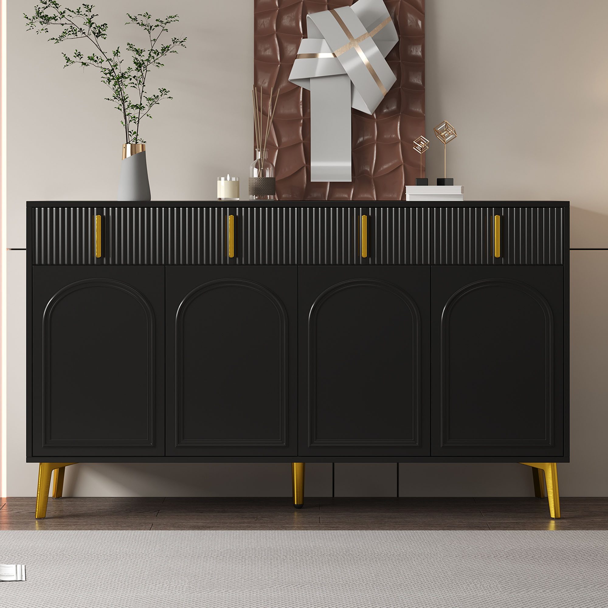 Merax Sideboard mit 4 Türen und 4 Schubladen (mit verstellbaren Einlegeböde günstig online kaufen