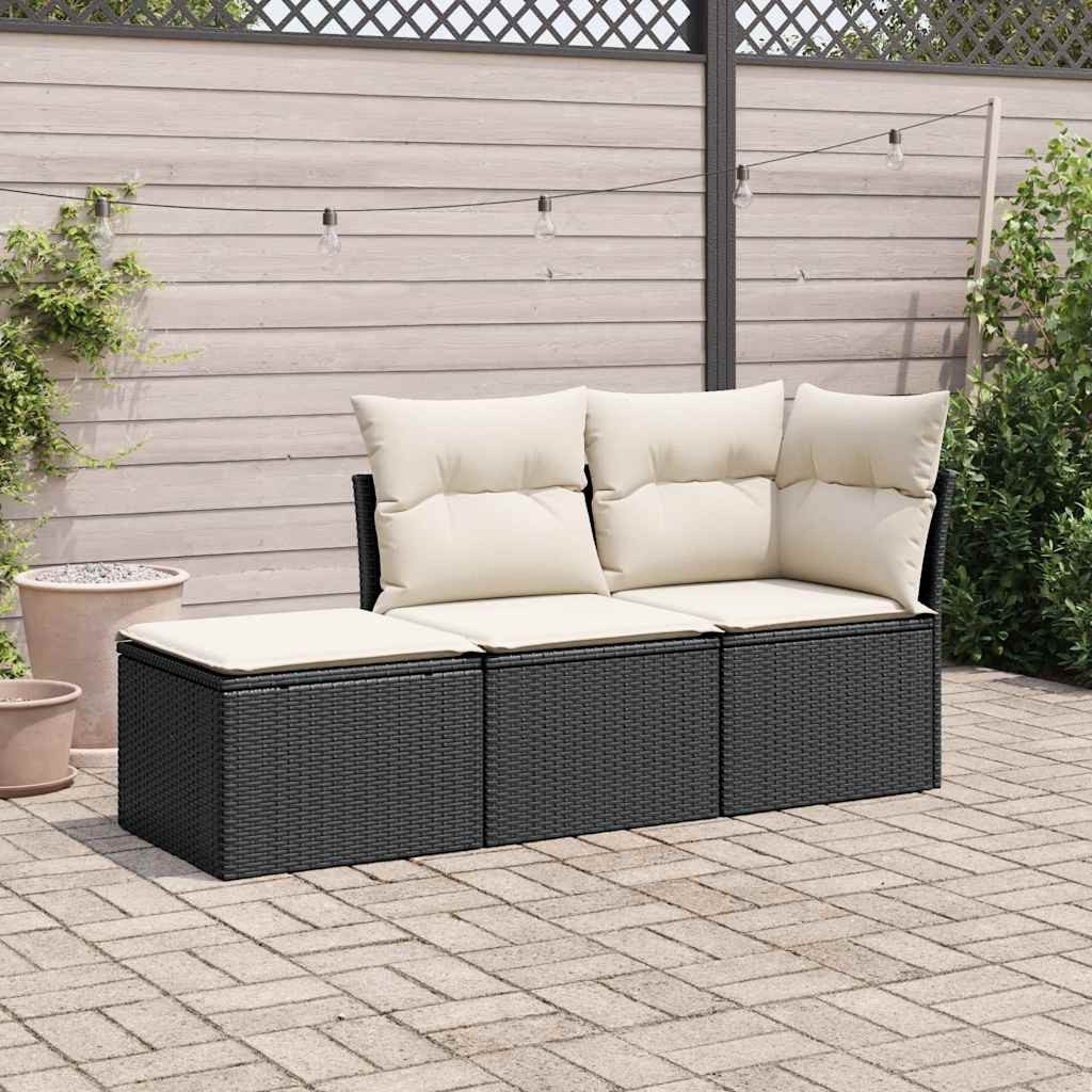 vidaXL Gartenlounge-Set 3-tlg. Garten-Sofagarnitur mit Kissen Schwarz Poly Rattan, (3-tlg)
