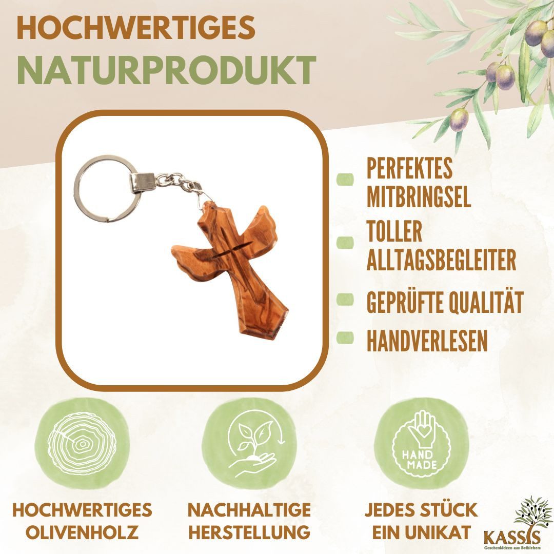 Kassis Schlüsselanhänger Schlüsselanhänger mit Kreuz in Engelsform aus Oliv günstig online kaufen