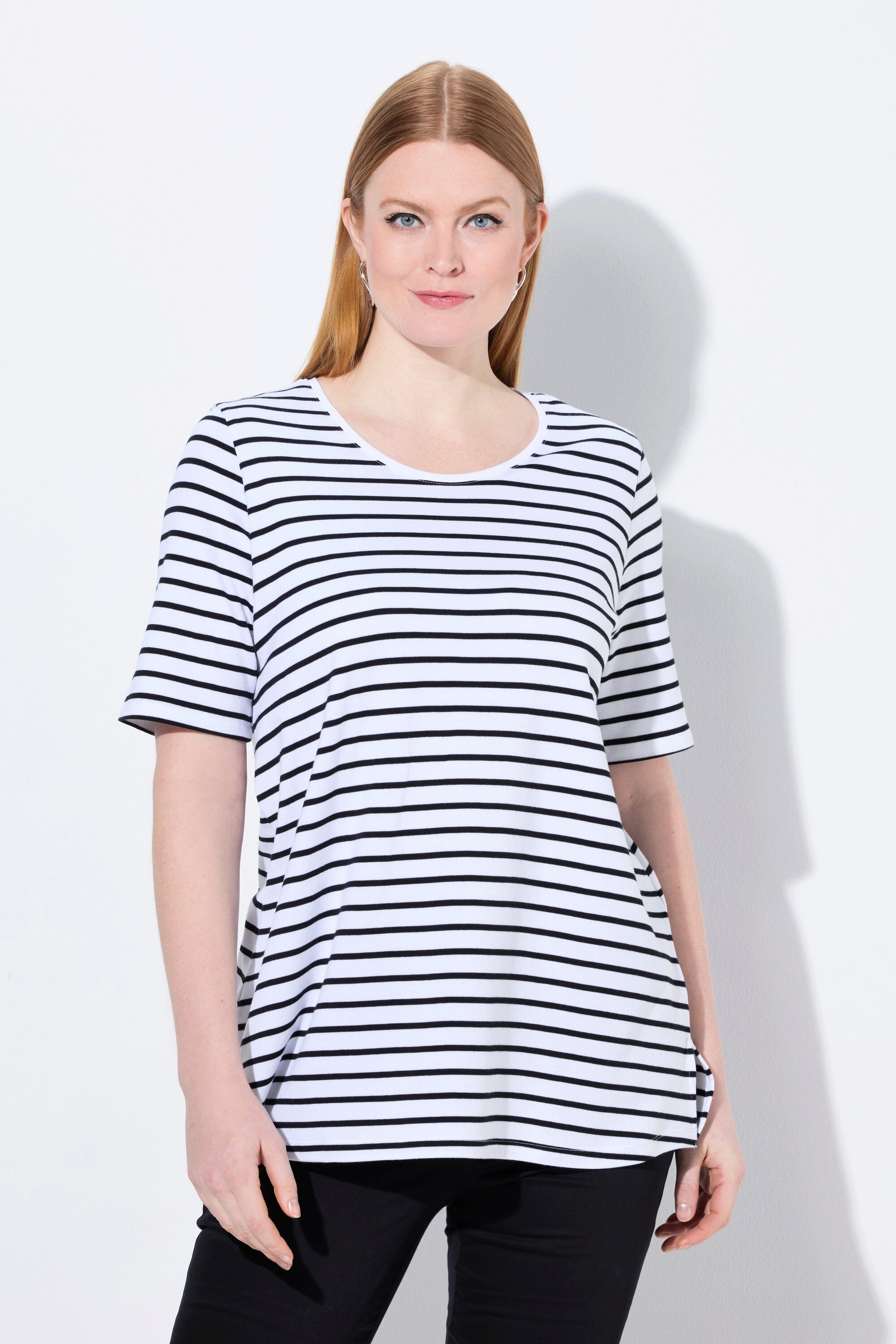 Ulla Popken T-Shirt Ringelshirt A-Linie Rundhals günstig online kaufen