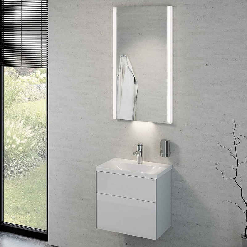 Keuco Badmöbel-Set »Royal Reflex«, (3 teilig, Badmöbel Set mit Waschbecken mit Unterschrank und LED Lichtspiegel), Badezimmerspiegel mit Beleuchtung, weiß hochglanz, 50 cm breit