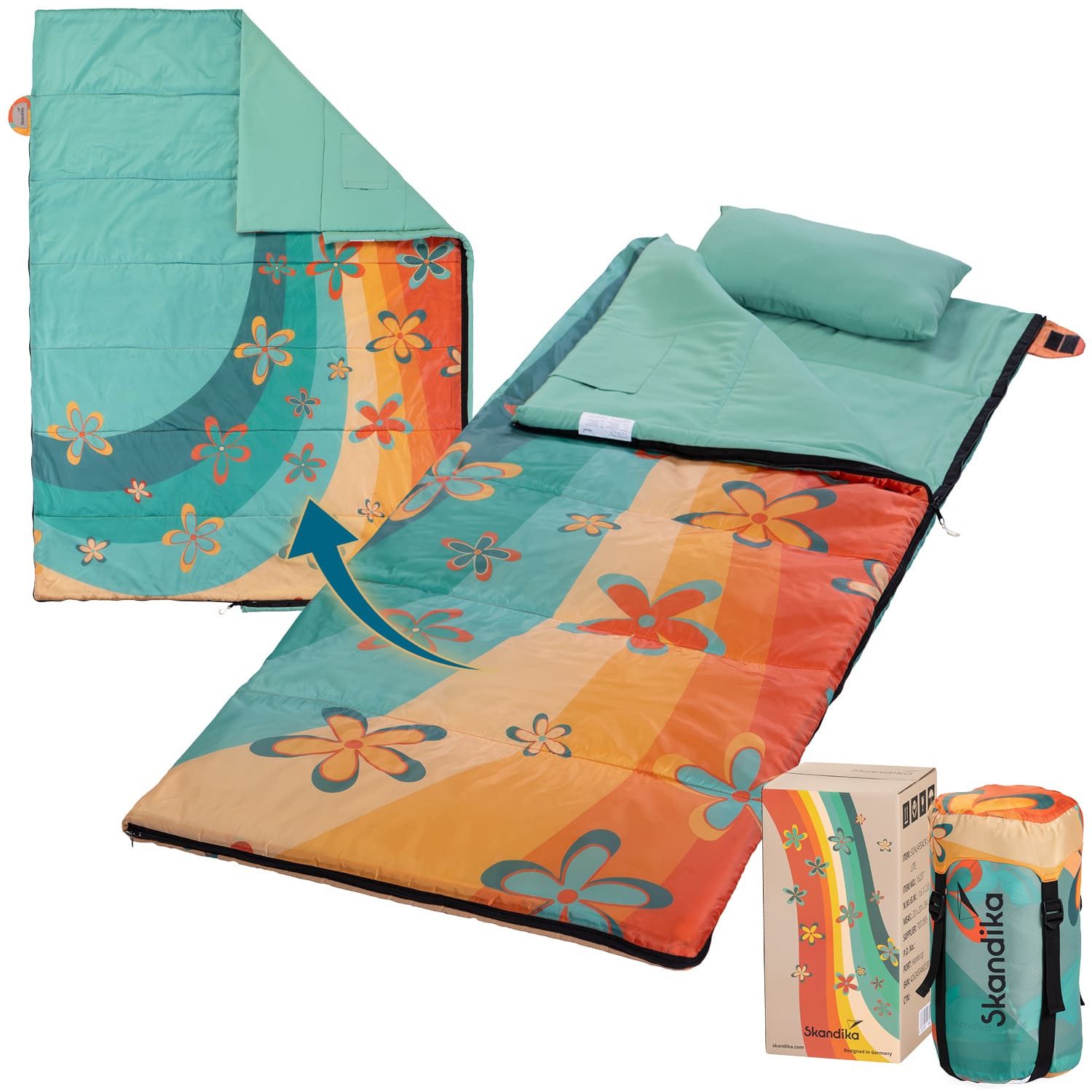 Skandika Deckenschlafsack für Erwachsene Sovro Lite Rainbow, Schlafsack Outdoor für Erwachsene, 3 Jahreszeiten