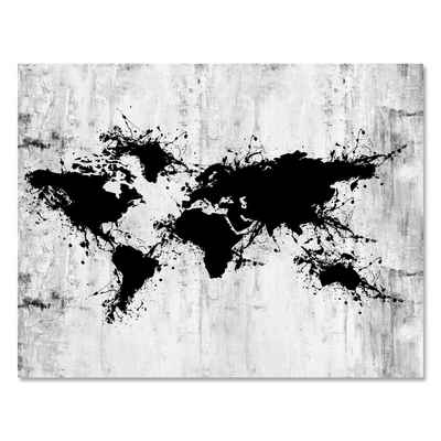 wandmotiv24 Leinwandbild Weltkarte, Querformat, Grunge Landkarte, Weltkarten (1 St), Wandbild, Wanddeko, Leinwandbilder in versch. Größen