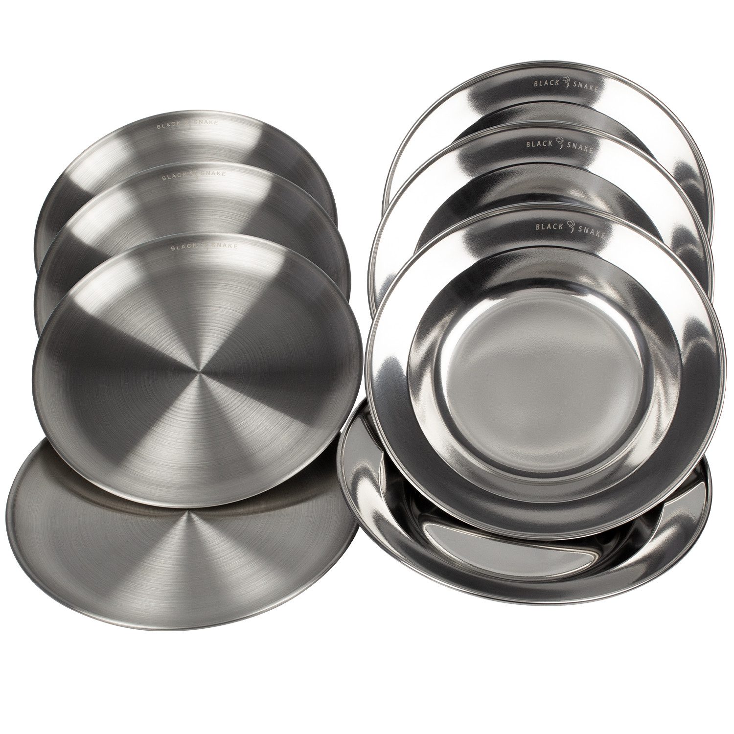 Black Snake Teller-Set Camping Teller Set Edelstahl flach und tief Outdoor (8-tlg), Edelstahl, Robuste Edelstahlteller für Camping und Outdoor