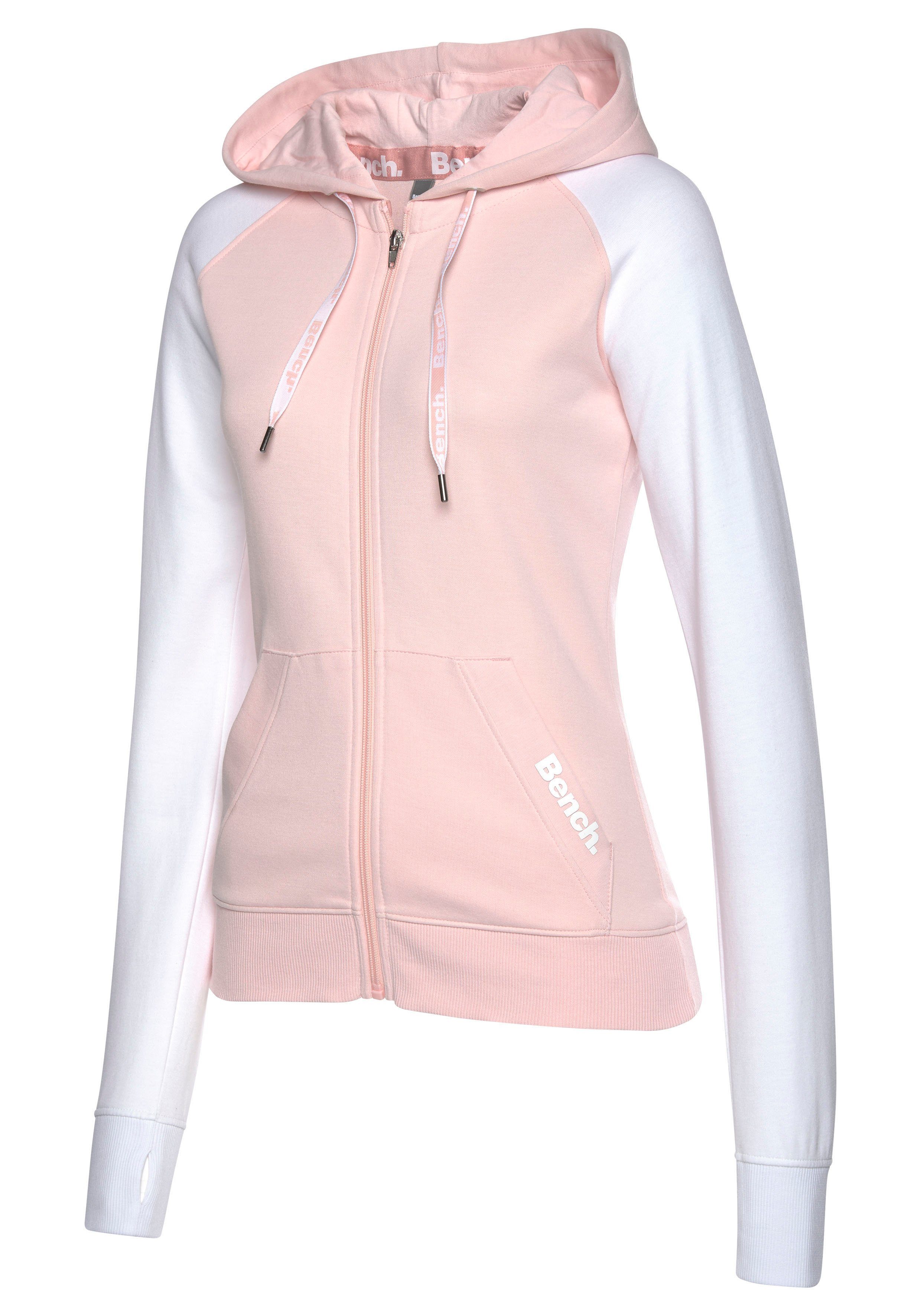 Bench. Loungewear Kapuzensweatjacke mit farblich Ärmeln, rosa-weiß abgesetzten Loungeanzug