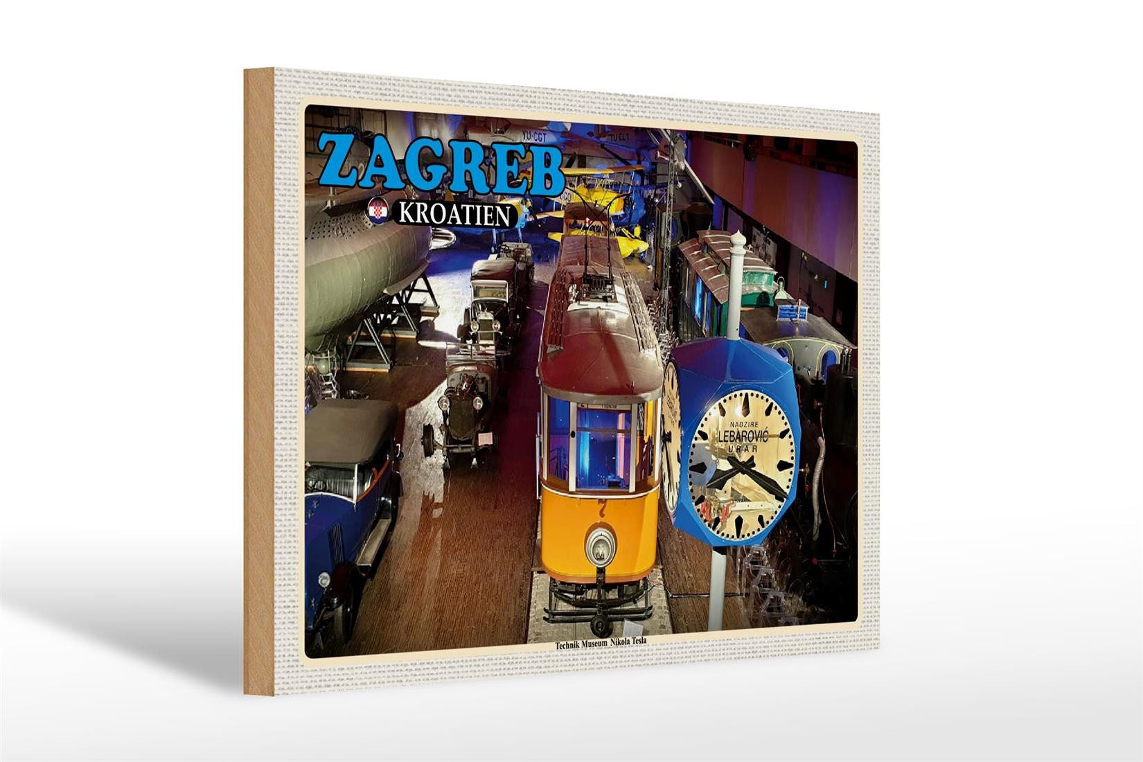 Femer GmbH Holzbild Reise 30x20cm Zagreb Kroatien Technik Museum Tesla Deko, (1 St), Glatte Holzfaserplatte (MDF), vorn beschichtet