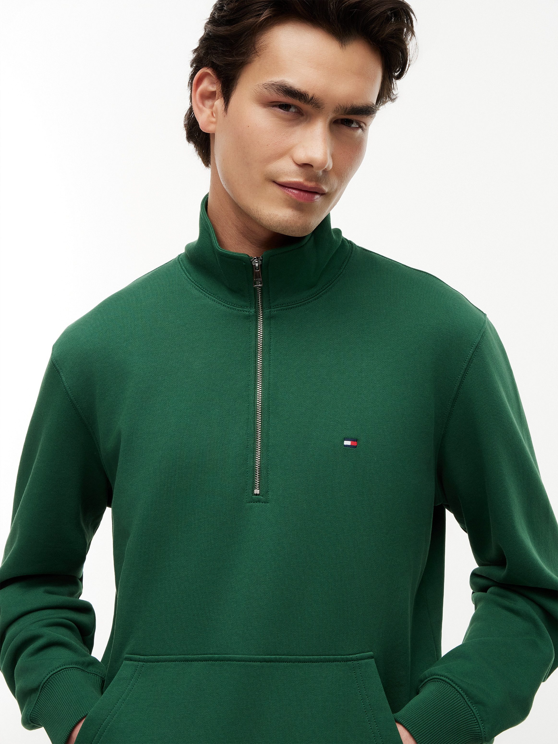 Tommy Hilfiger Sweatshirt ESSENTIAL TERRY NEW 1/4 ZIP Quarter-Zip aus Terry mit Flag